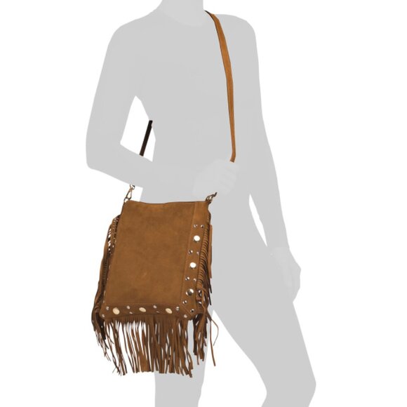 ISADORA Cuoio Made In Italy Suede Hobo With Fringe And Studs - Picture 2 of 2